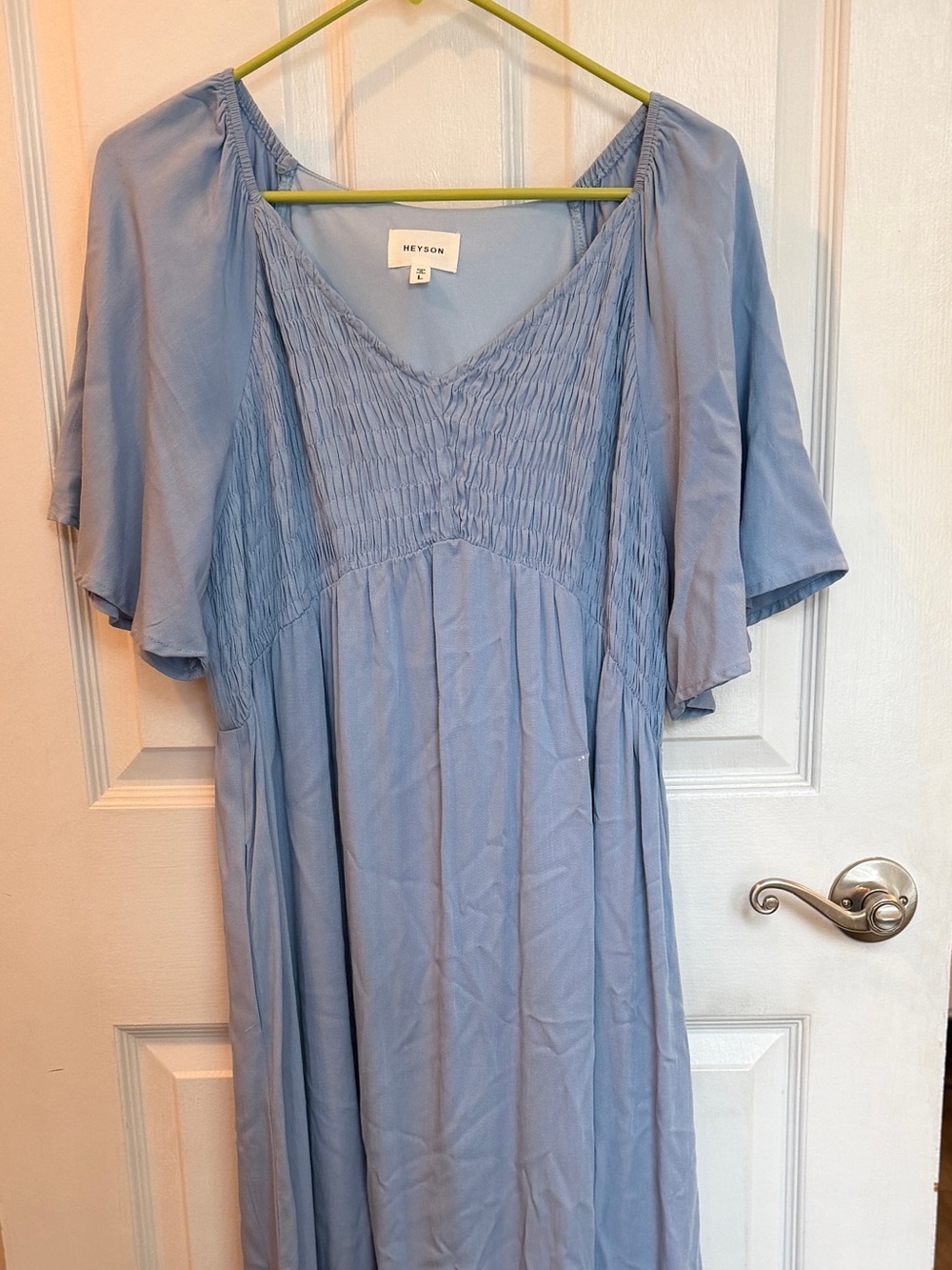 Heyson Light Blue Smocked V-Neck Maxi Dress Large